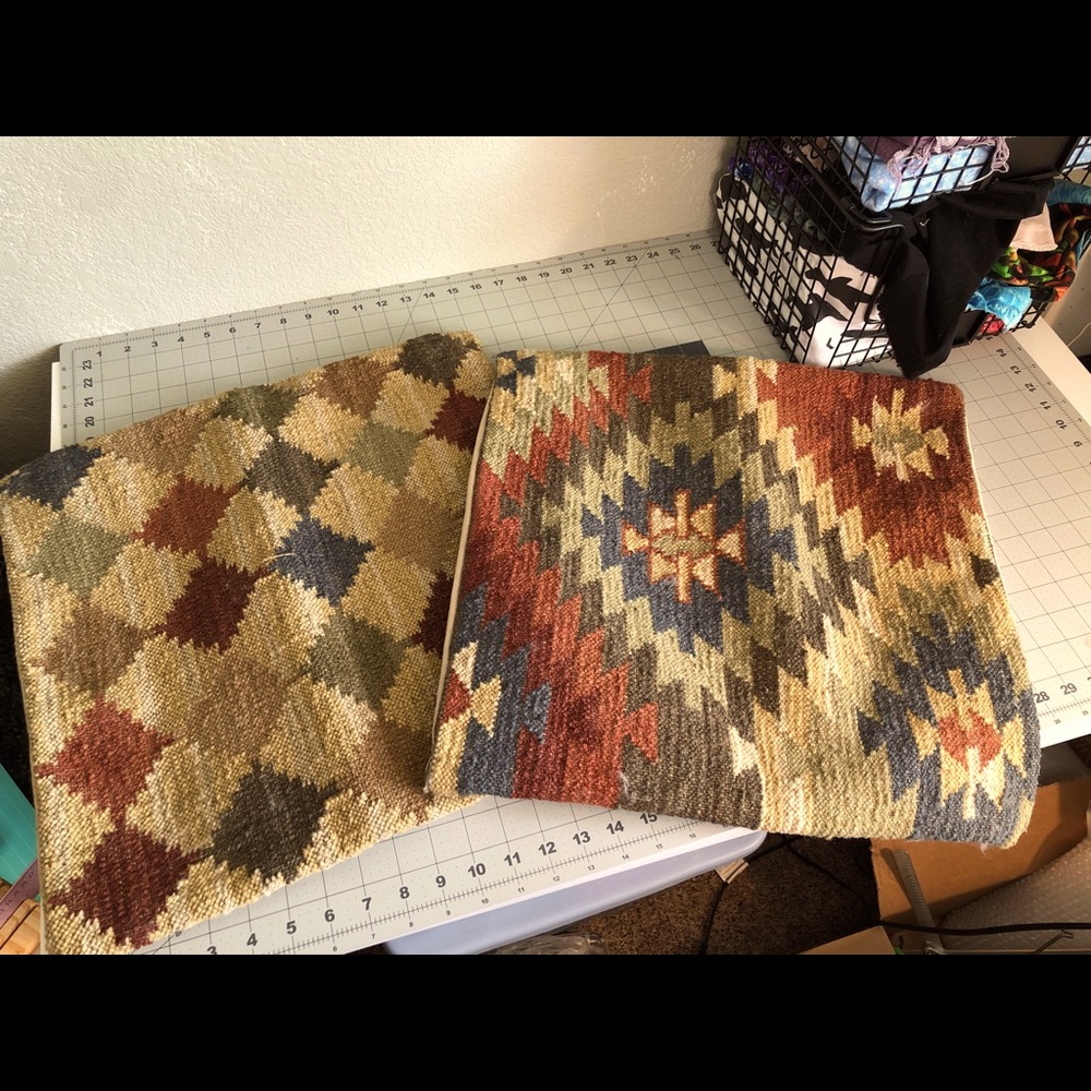 Diamond pattern Pottery Barn Kiln 18” pillow cover.  Diamond pattern on left